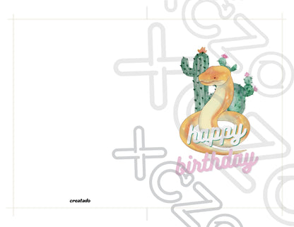 Desert Snake Printable Birthday Card - White Pink