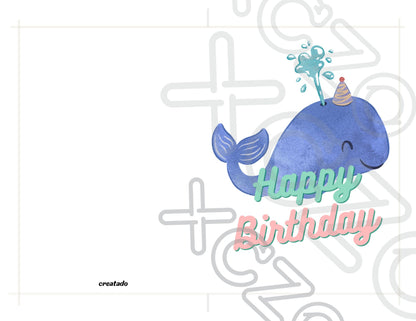 Blue Whale Happy Birthday Card