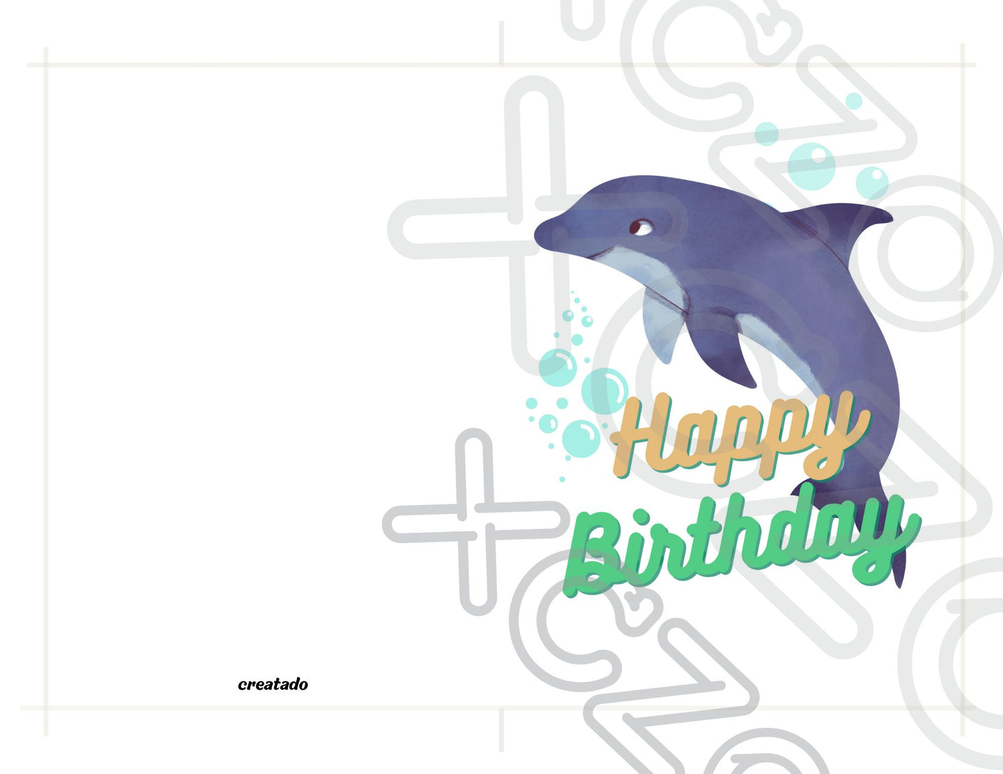 Printable Dolphin Birthday Card #1 Golden Green