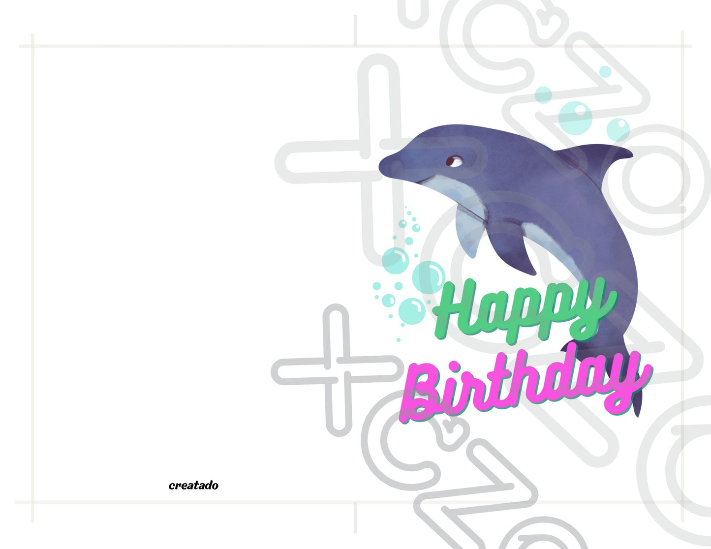 Printable Dolphin Birthday Card #2 Green Pink