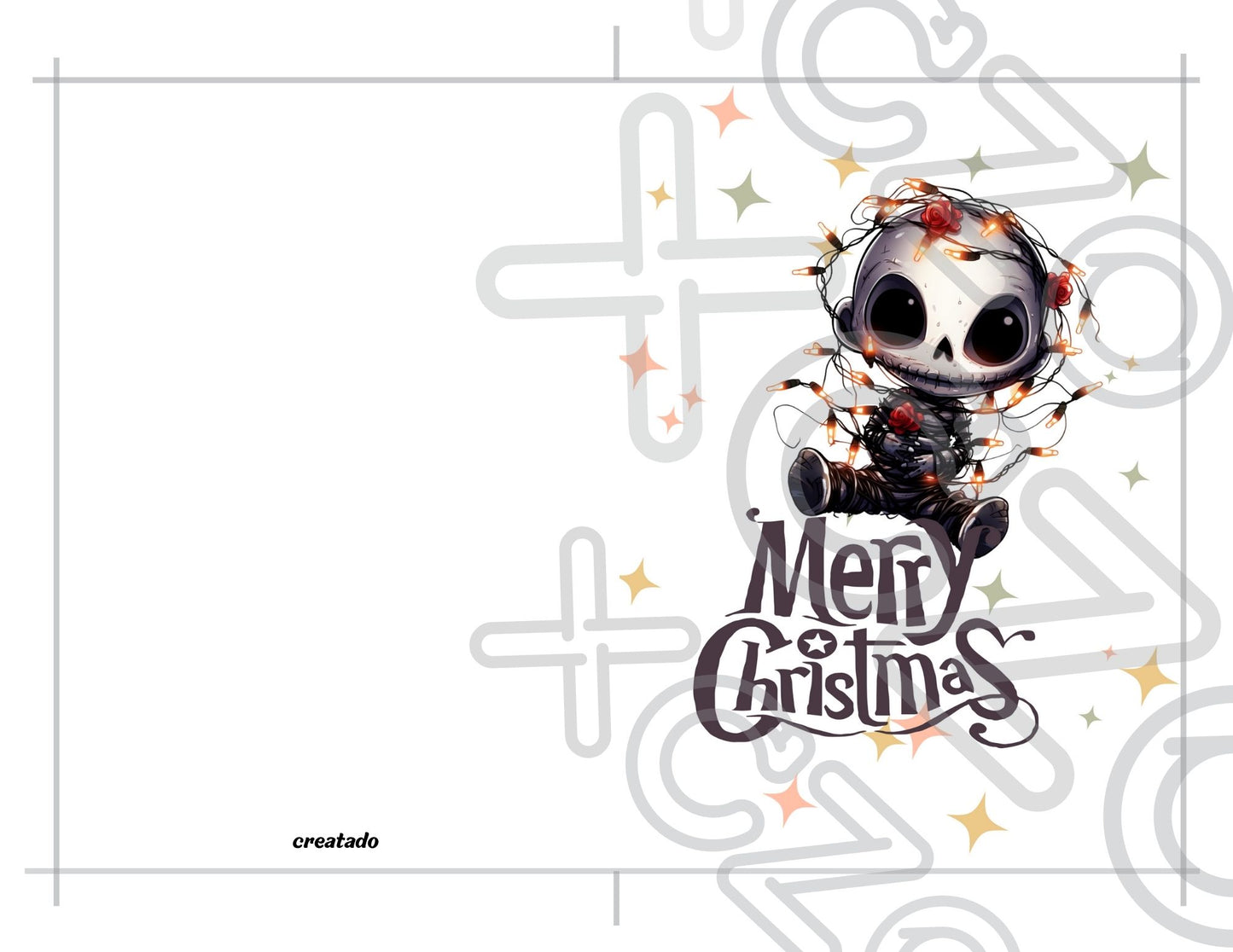 Printable Goth Doll Christmas Card Tangled in Lights Goth Christmas Card 5x7