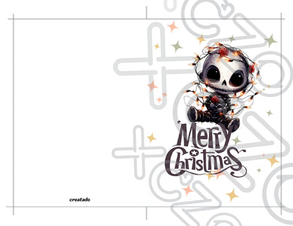 Printable Goth Doll Christmas Card Tangled in Lights Goth Christmas Card 5x7