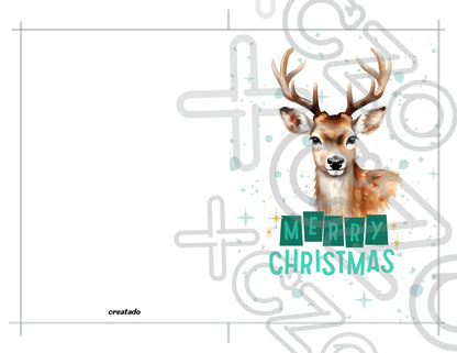 Printable Reindeer Christmas Card 5x7 Merry Christmas