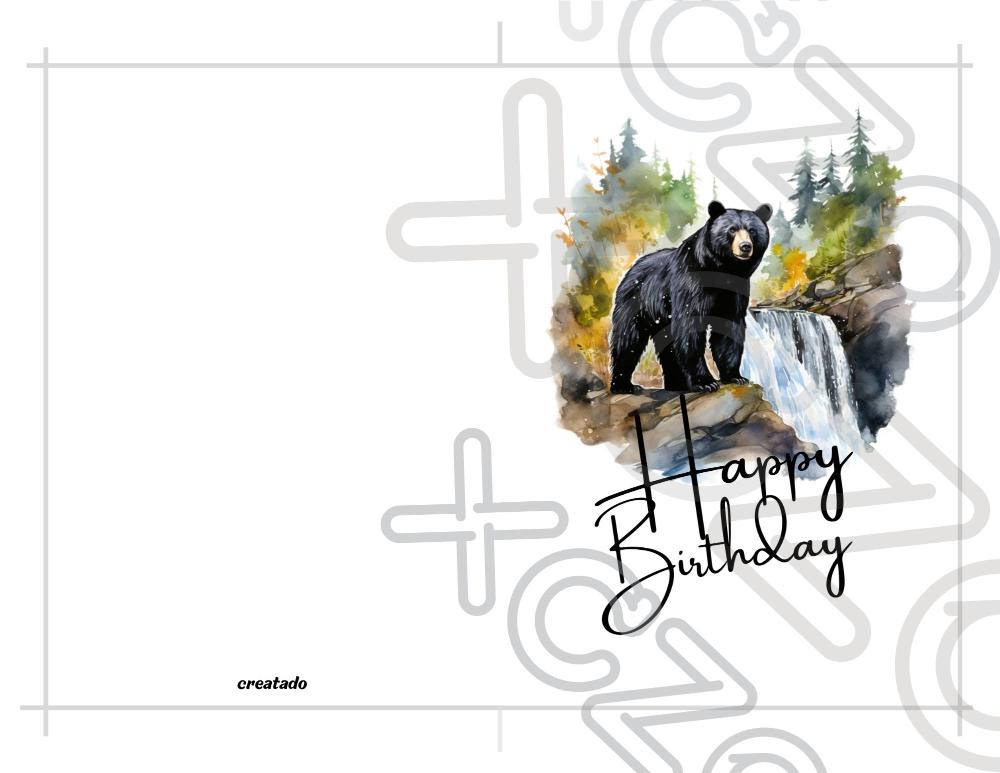 Printable Black Bear Birthday Card