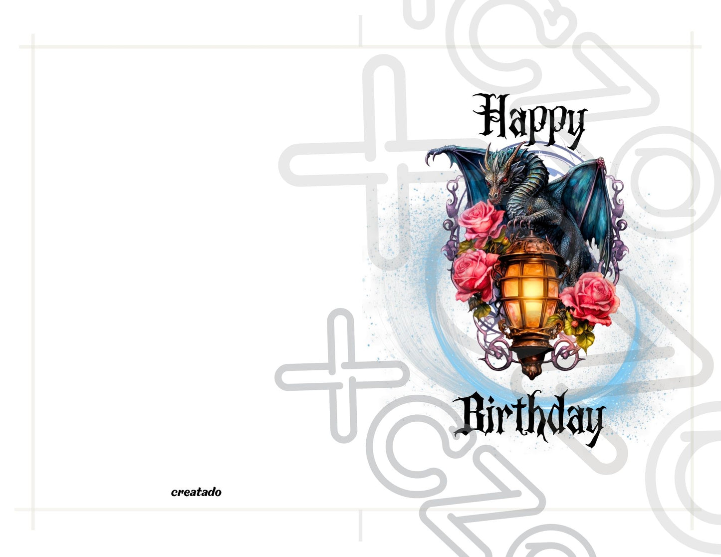 Printable Dragon Birthday Card - Medieval Gothic Dragon With Lantern