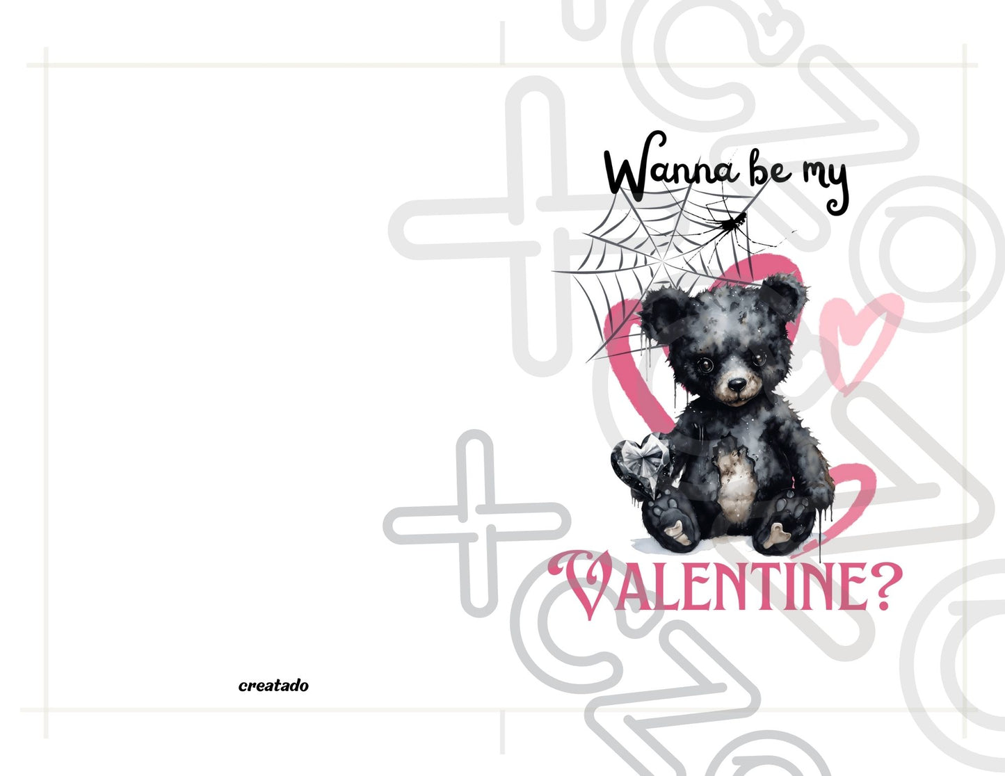 Printable Gothic Valentine's Card Black Valentine's Bear