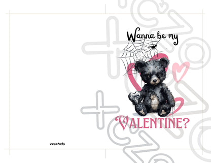 Printable Gothic Valentine's Card Black Valentine's Bear