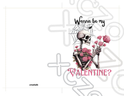 Printable Gothic Valentine's Card Skeleton Rose Gift