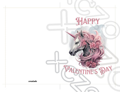 Printable Gothic Valentine's Card Pink Unicorn