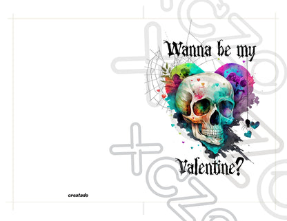 Printable Gothic Skull Valentine's Card Rainbow Heart