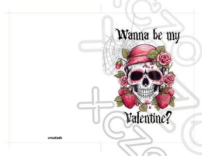 Printable Gothic Valentine's Card Strawberry Skull