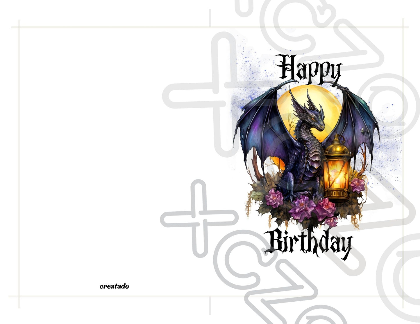 Printable Purple Goth Birthday Card Dragon 5x7 Download