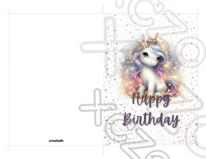 Sparkling Printable Unicorn Birthday Card, Pastel Fantasy Unicorn Instant Download