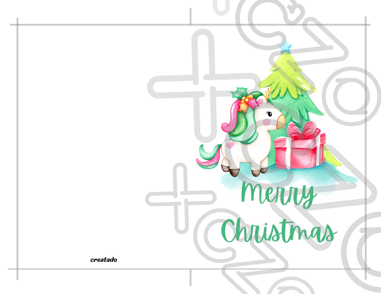 Printable Unicorn Christmas Card. 5x7 Unicorn Holiday Greeting Card