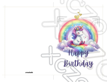 Printable Kids Unicorn Birthday Card, Colorful Rainbow Greeting Card