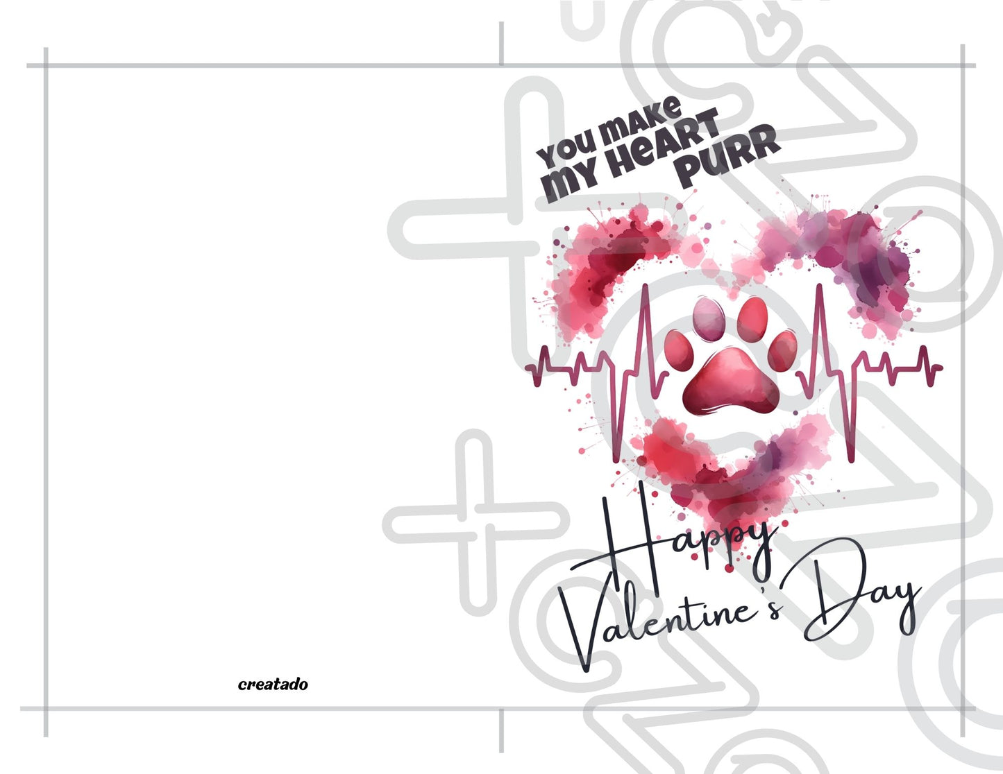 Printable Cat Paw Valentine's Card Heartbeat