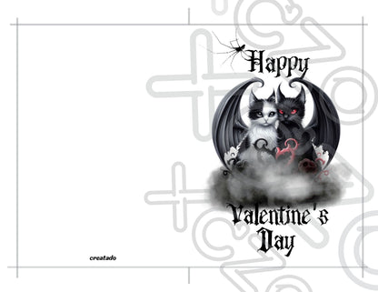 Gothic Bat Cats Printable Valentine's Card