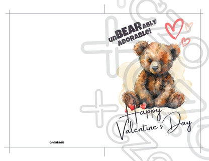 Teddy Bear Printable Valentine's Card UnBEARably Adorable