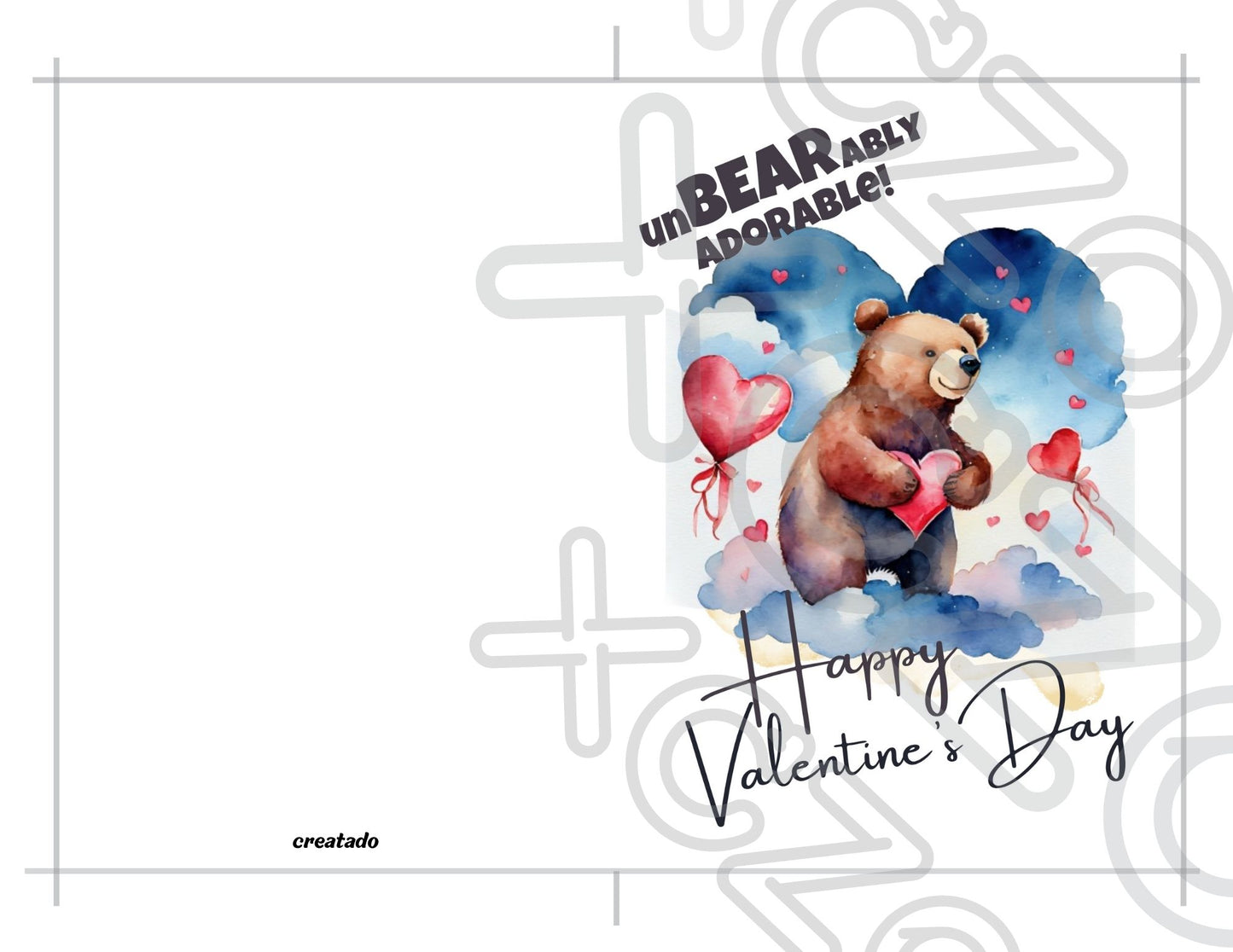 Printable Brown Bear Valentine's Card UnBEARably Adorable