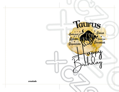 Taurus Printable Birthday Card