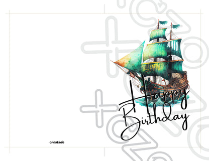 Vintage Ship Printable Birthday Card