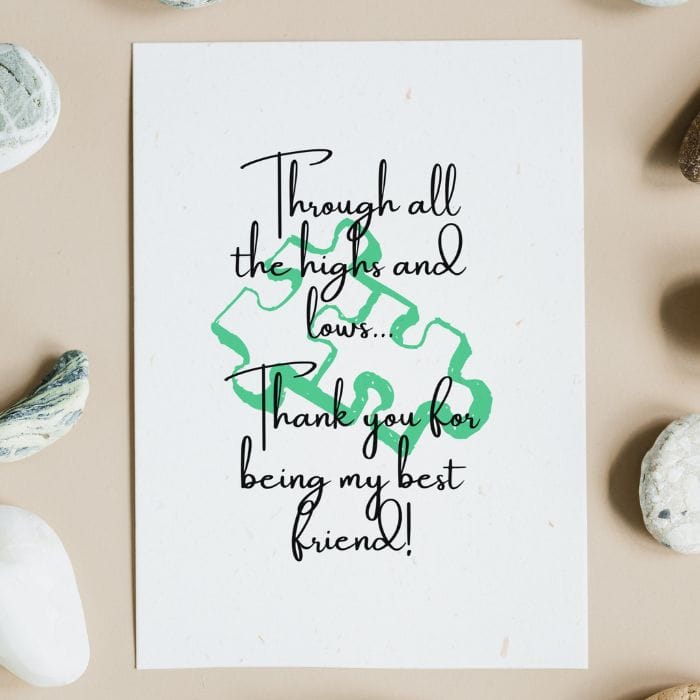 Best Friend Printable Thank You Card Green Puzzle Pieces