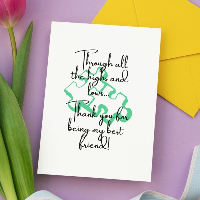 Best Friend Printable Thank You Card Green Puzzle Pieces