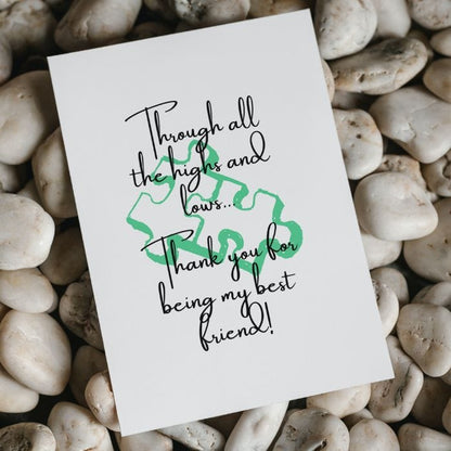 Best Friend Printable Thank You Card Green Puzzle Pieces