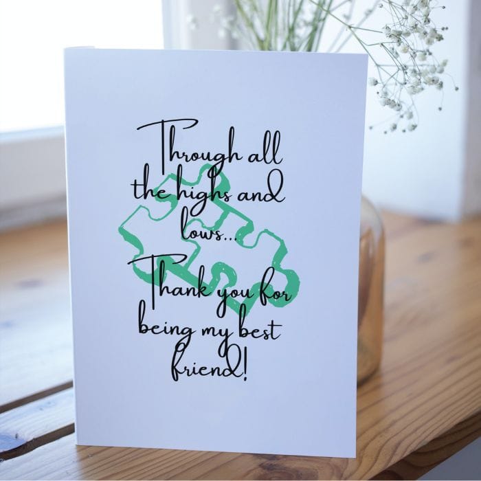 Best Friend Printable Thank You Card Green Puzzle Pieces