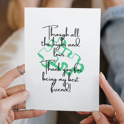 Best Friend Printable Thank You Card Green Puzzle Pieces