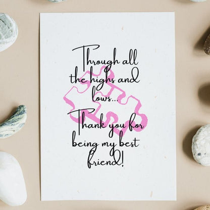 Best Friend Printable Thank You Card Pink Puzzle Pieces