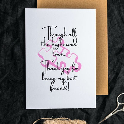 Best Friend Printable Thank You Card Pink Puzzle Pieces