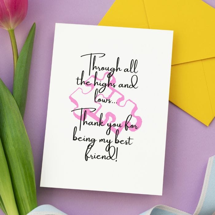 Best Friend Printable Thank You Card Pink Puzzle Pieces