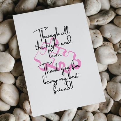 Best Friend Printable Thank You Card Pink Puzzle Pieces