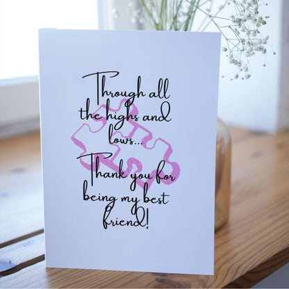 Best Friend Printable Thank You Card Pink Puzzle Pieces