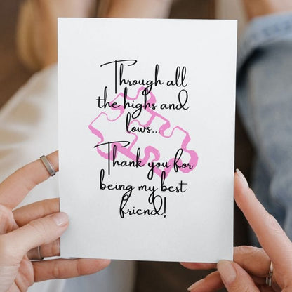 Best Friend Printable Thank You Card Pink Puzzle Pieces