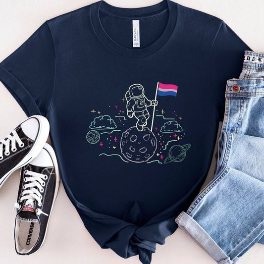 Bisexual Pride Shirt Astronaut With Flag On Moon