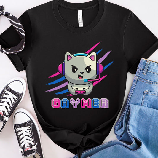 Bisexual Pride Shirt Gaymer Cat
