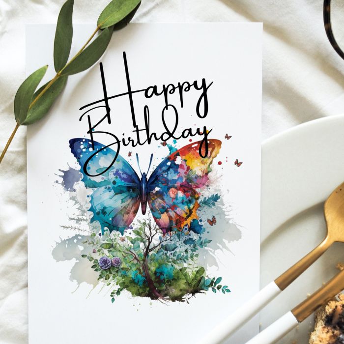 Blue Butterfly Printable Birthday Card