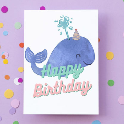 Blue Whale Happy Birthday Card