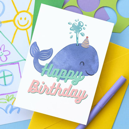 Blue Whale Happy Birthday Card