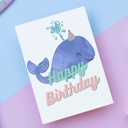 Blue Whale Happy Birthday Card