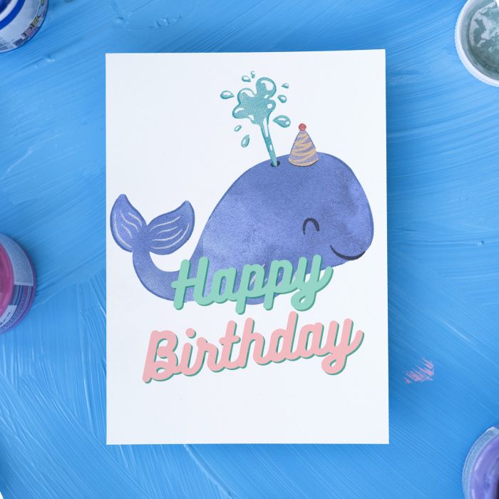 Blue Whale Happy Birthday Card