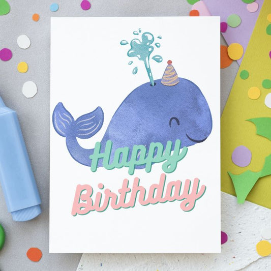 Blue Whale Happy Birthday Card