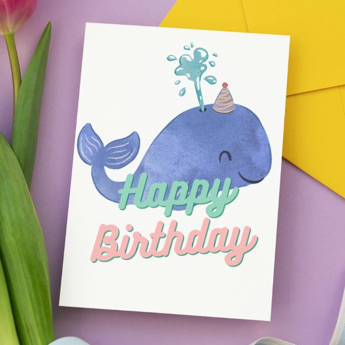 Blue Whale Happy Birthday Card