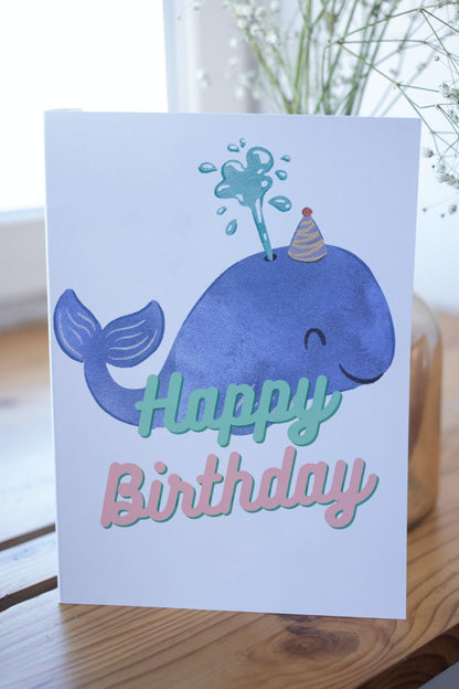 Blue Whale Happy Birthday Card