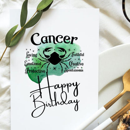 Cancer Zodiac Sign Printable Birthday Card