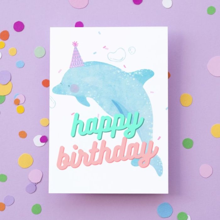 Printable Birthday Card Dolphin