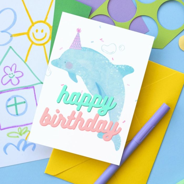 Printable Birthday Card Dolphin