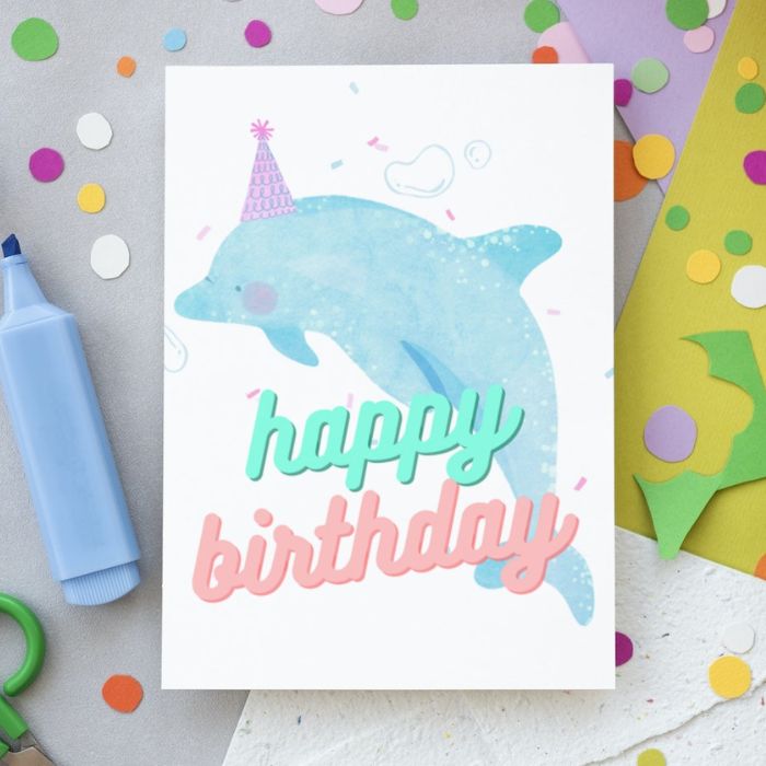 Printable Birthday Card Dolphin